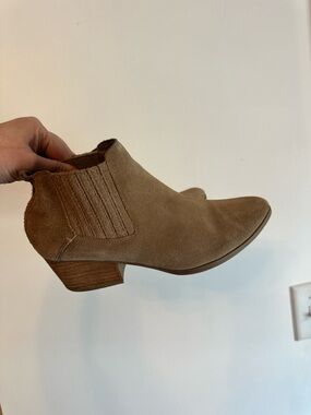 Womens Suede Ankle Bootie in Tan
